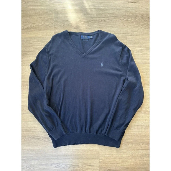 Polo Ralph Lauren 2XL Navy Pima Cotton Men's Pullover Sweater V-Neck Preppy‎ - Picture 1 of 7